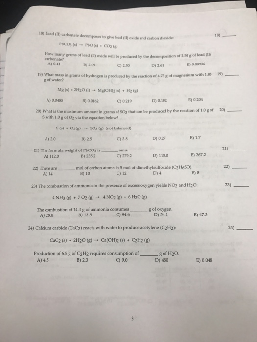 Solved 18) Lead (I) carbonate to give lead ()