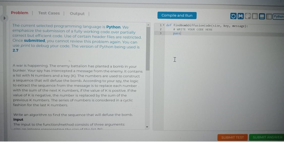 Solved Write code in python / C A war is happening.The enemy | Chegg.com