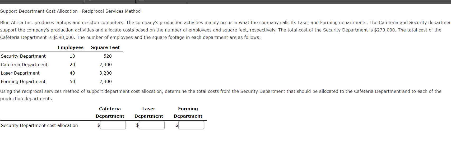 Solved Support Department Cost Allocation—Reciprocal | Chegg.com