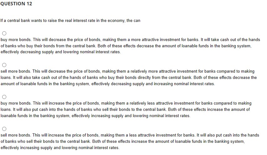Solved If a central bank wants to lower the real interest | Chegg.com