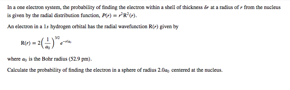 Solved In a one electron system, the probability of finding | Chegg.com