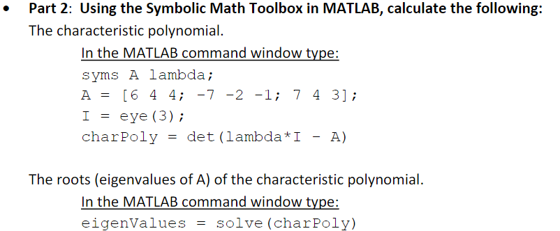 Solved Part 2: Using the Symbolic Math Toolbox in MATLAB, | Chegg.com