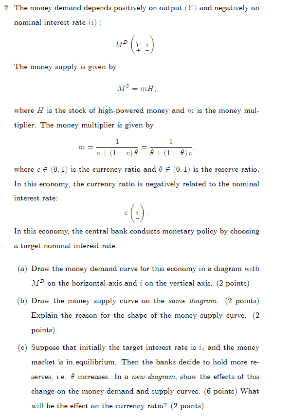 Solved 2. The money demand depends positively on output (Y) | Chegg.com