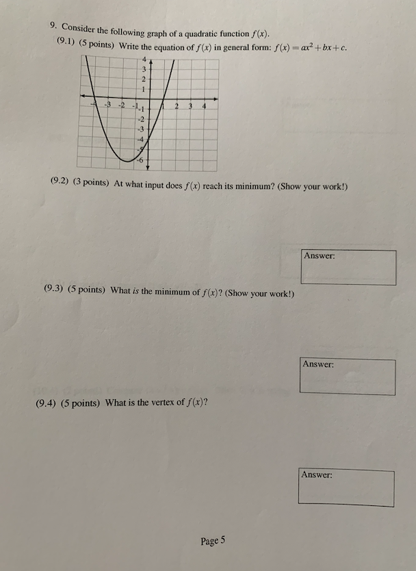 Solved onsider the following graph of a quadratic function | Chegg.com