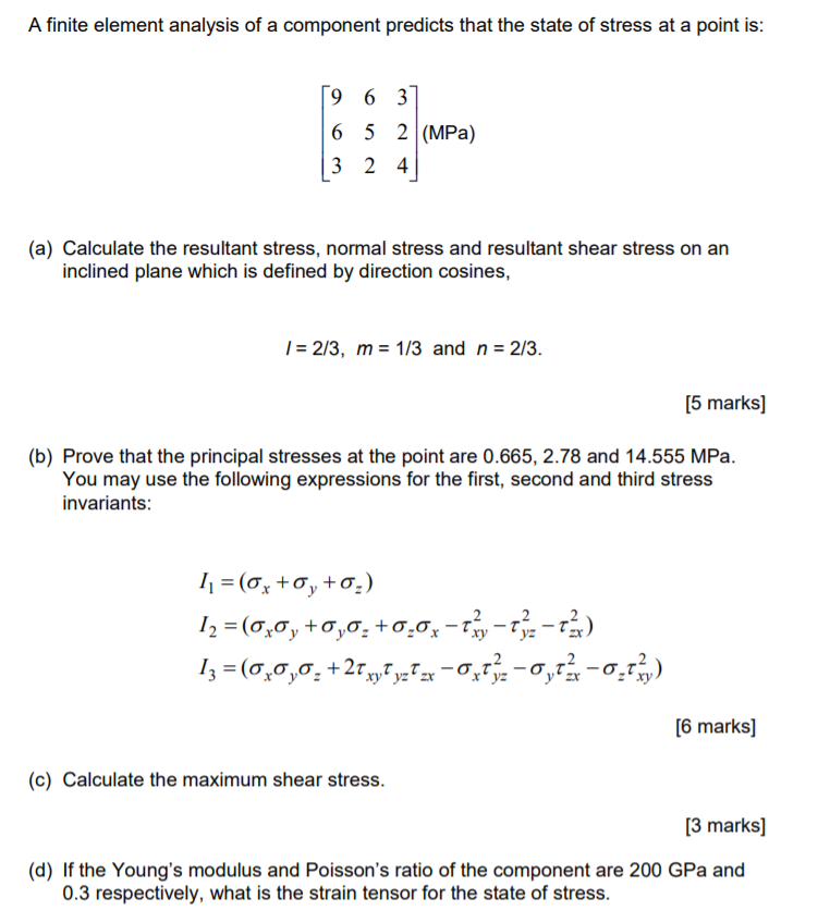 Solved A Finite Element Analysis Of A Component Predicts | Chegg.com