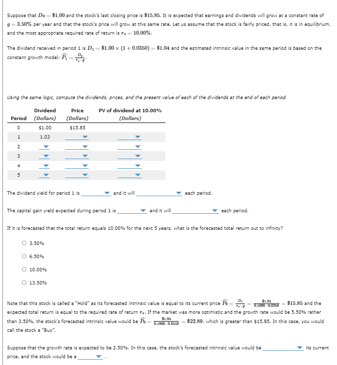 Solved Suppose that D0=$1.00 and the stock's last closing | Chegg.com