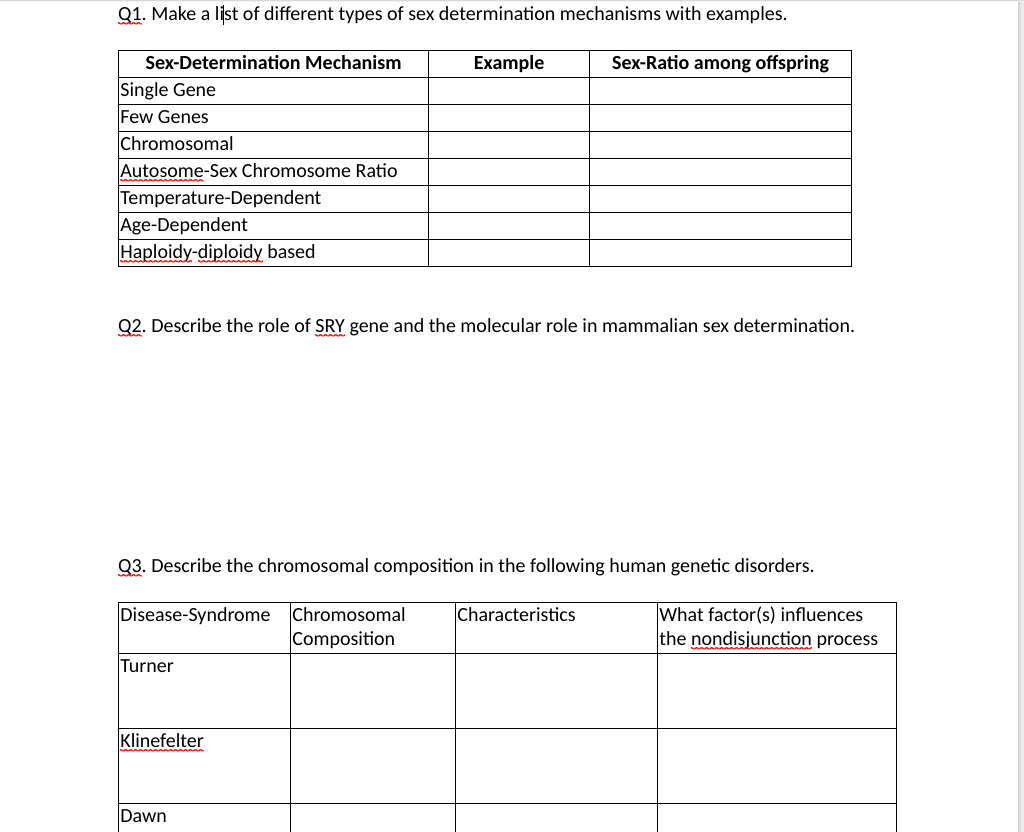 Solved Q1. Make a list of different types of sex | Chegg.com