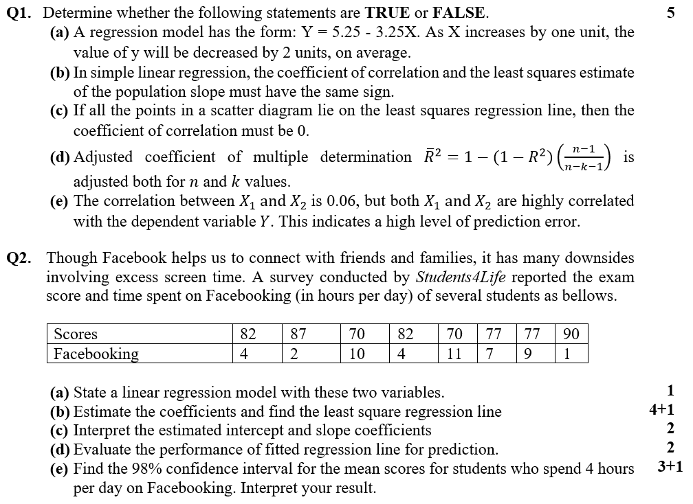 Solved 5 Q1. Determine whether the following statements are | Chegg.com