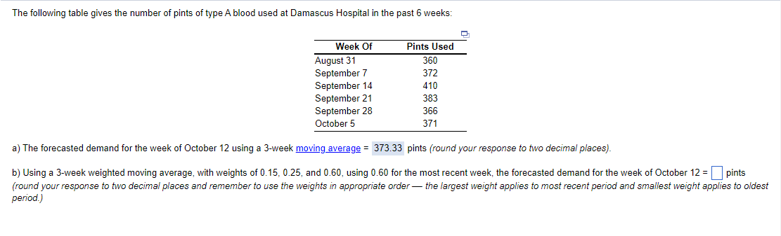 Solved The following table gives the number of pints of type | Chegg.com