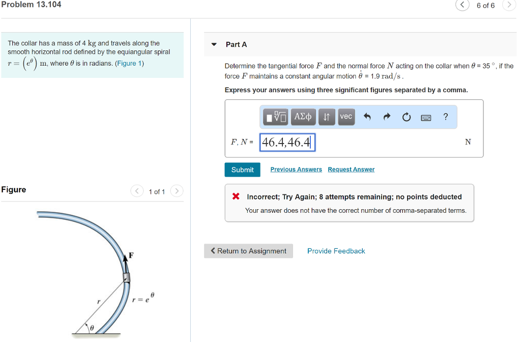 Solved Problem 13.104 6016 The collar has a mass of 4 kg and | Chegg.com