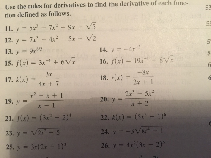 Solved Use the rules for derivatives to find the derivative | Chegg.com