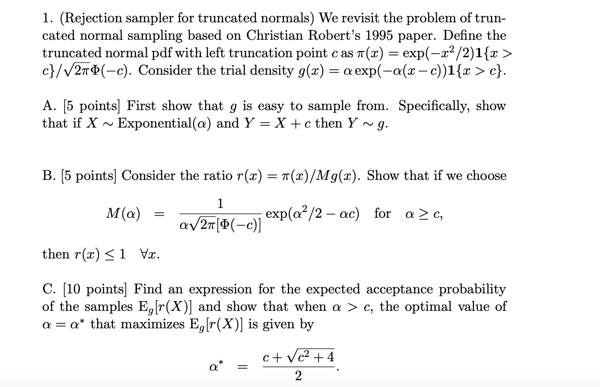 1. (Rejection sampler for truncated normals) We | Chegg.com