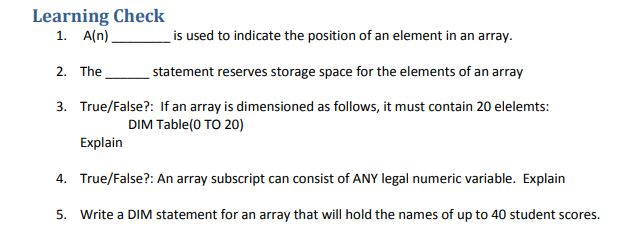 Solved Learning Check 1. A(n) is used to indicate the | Chegg.com