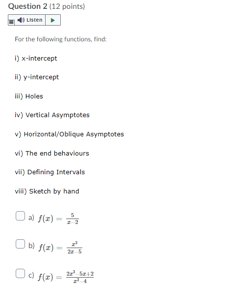 Solved Question 2 (12 points) Listen For the following | Chegg.com