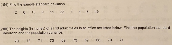 Solved Find The Sample Standard Deviation 2 6 15 9 11 Chegg