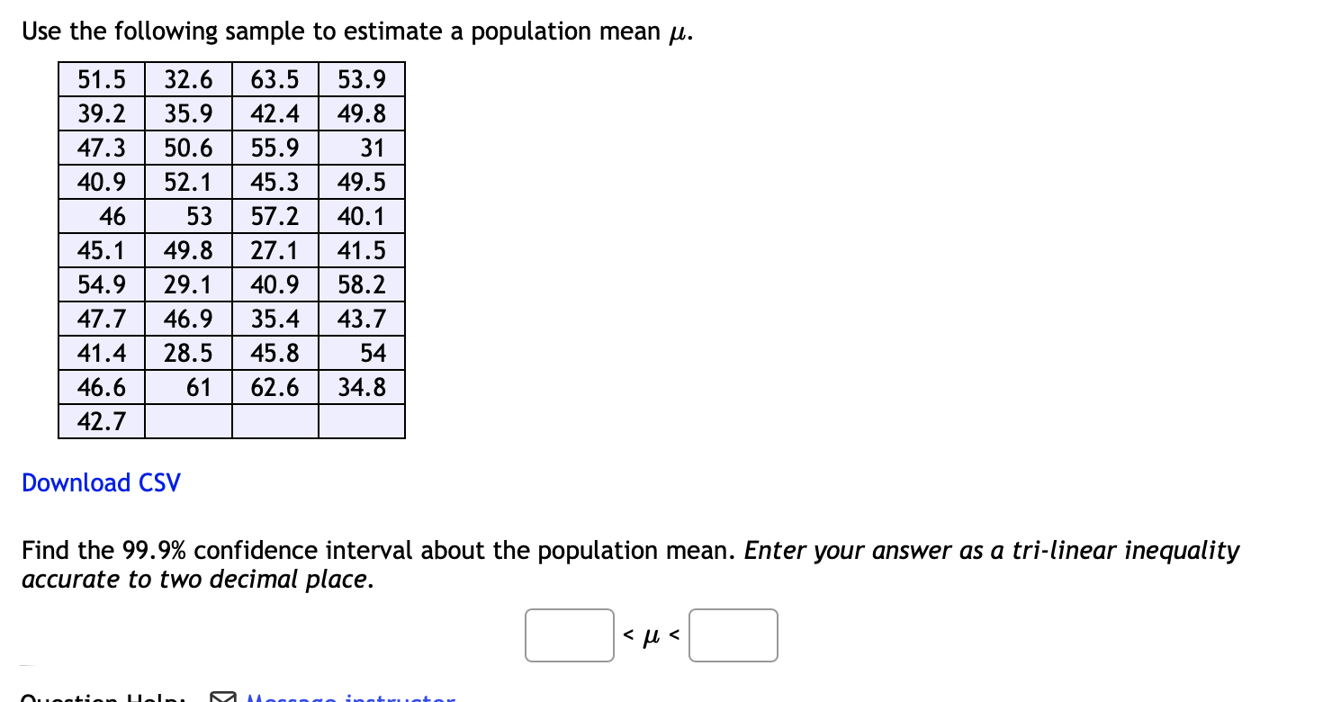 Solved Use the following sample to estimate a population | Chegg.com