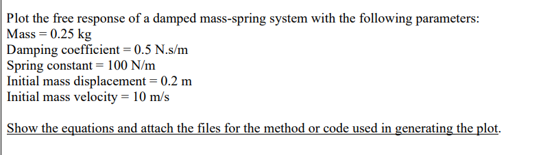 Solved Plot the free response of a damped mass-spring system | Chegg.com