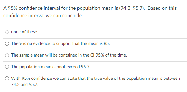 Solved A 95\% confidence interval for the population mean is | Chegg.com