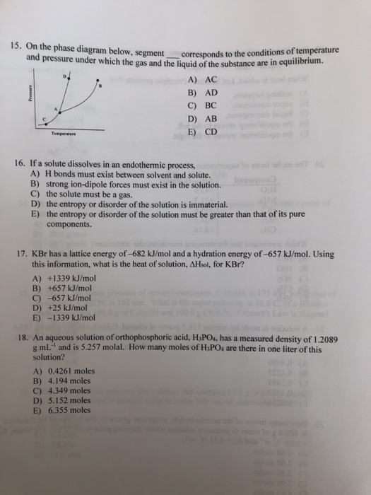 Solved 15. On the phase diagram below, segment corresponds | Chegg.com