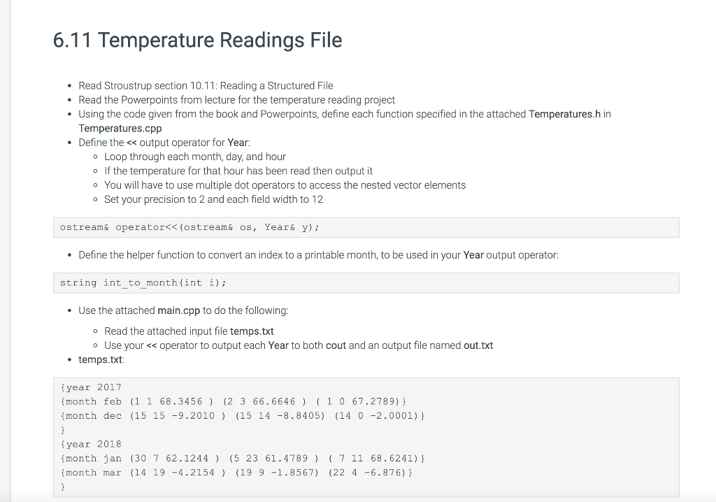 6.11 Temperature Readings File • Read Stroustrup | Chegg.com