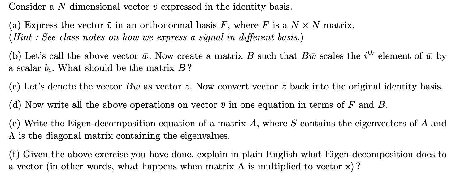 Consider a N dimensional vector ū expressed in the | Chegg.com