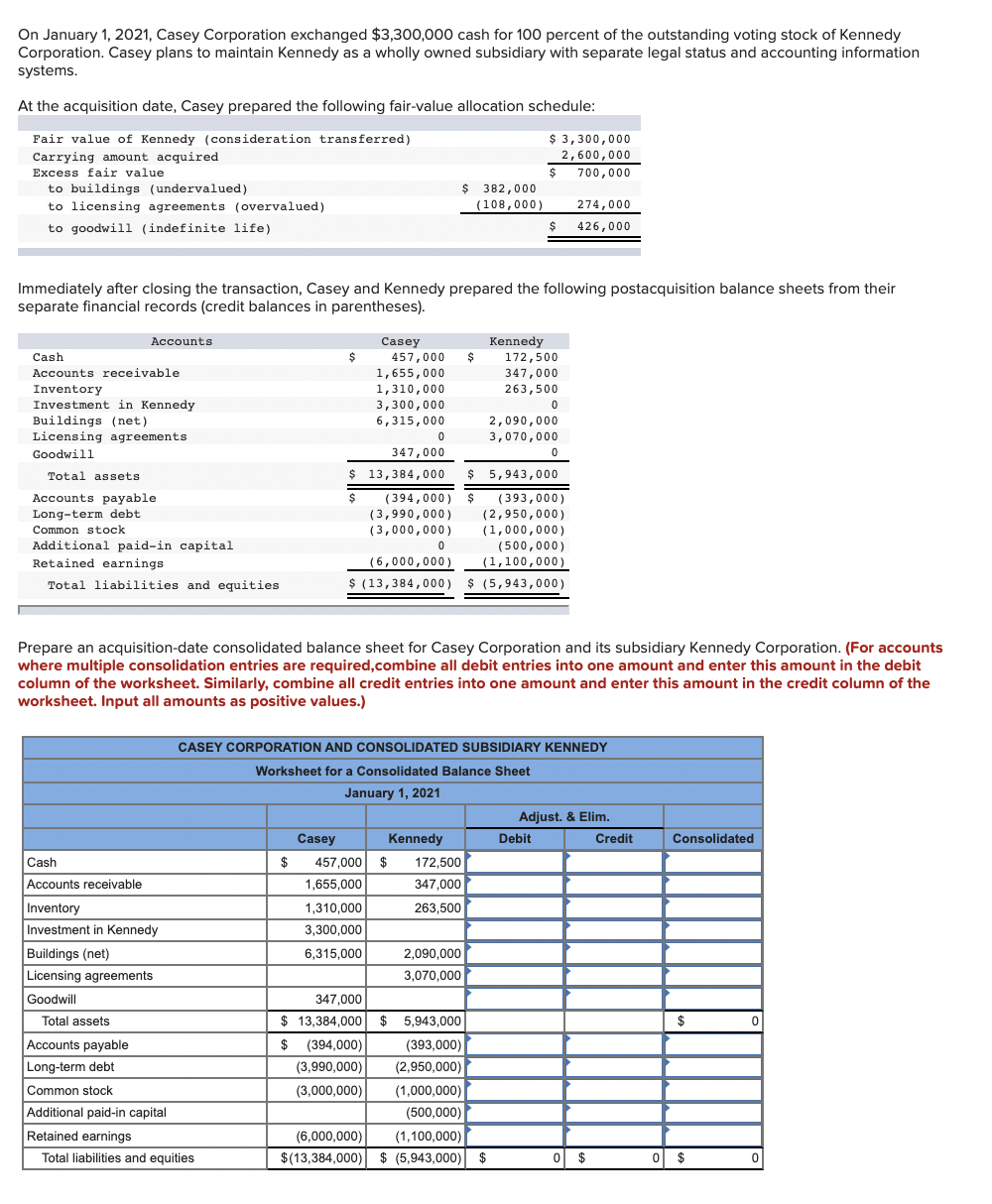 Solved On January 1, 2021, Casey Corporation exchanged | Chegg.com