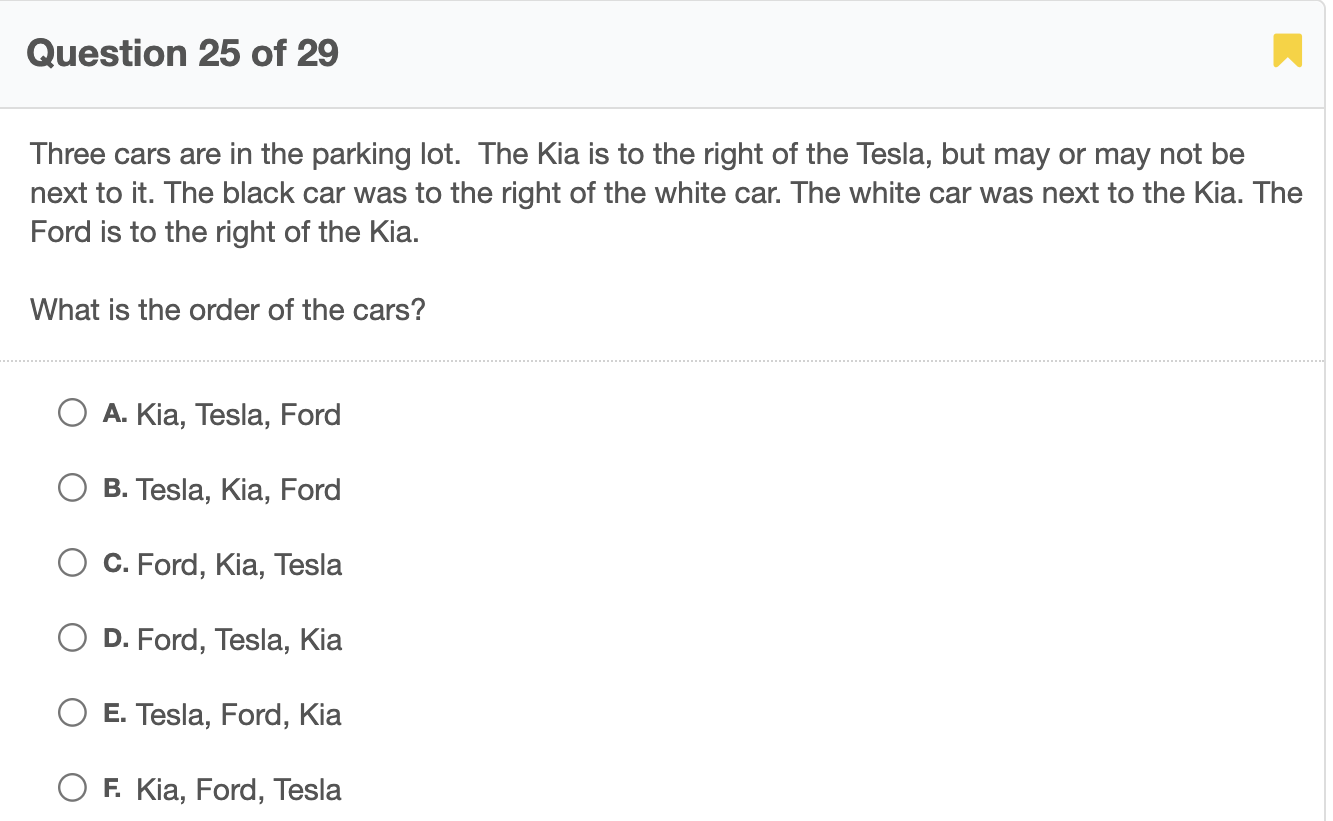 Solved Question 25 Of 29 Three Cars Are In The Parking Lot. | Chegg.com