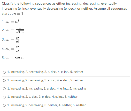 Solved Classify the following sequences as either | Chegg.com