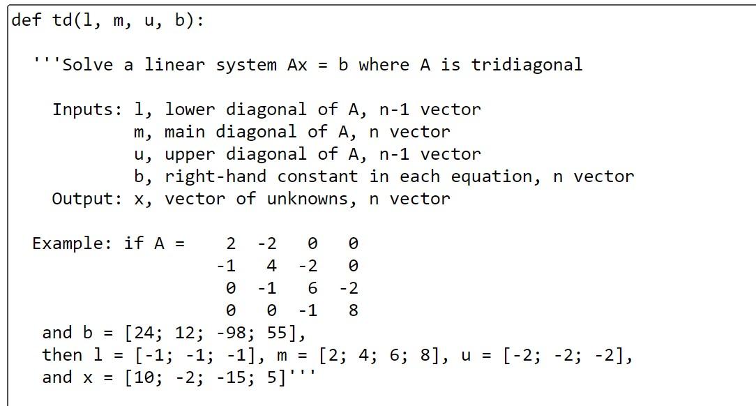 Solved A tridiagonal matrix is one where the only nonzero | Chegg.com