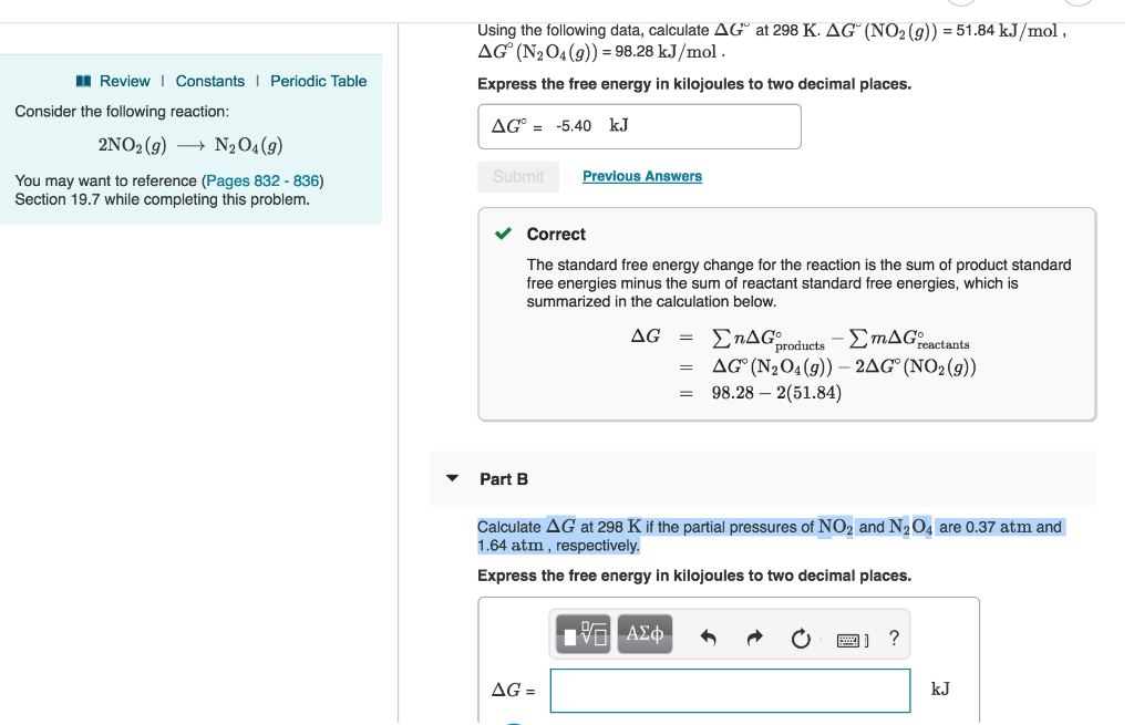 Solved Using The Following Data Calculate Δg At 298 K