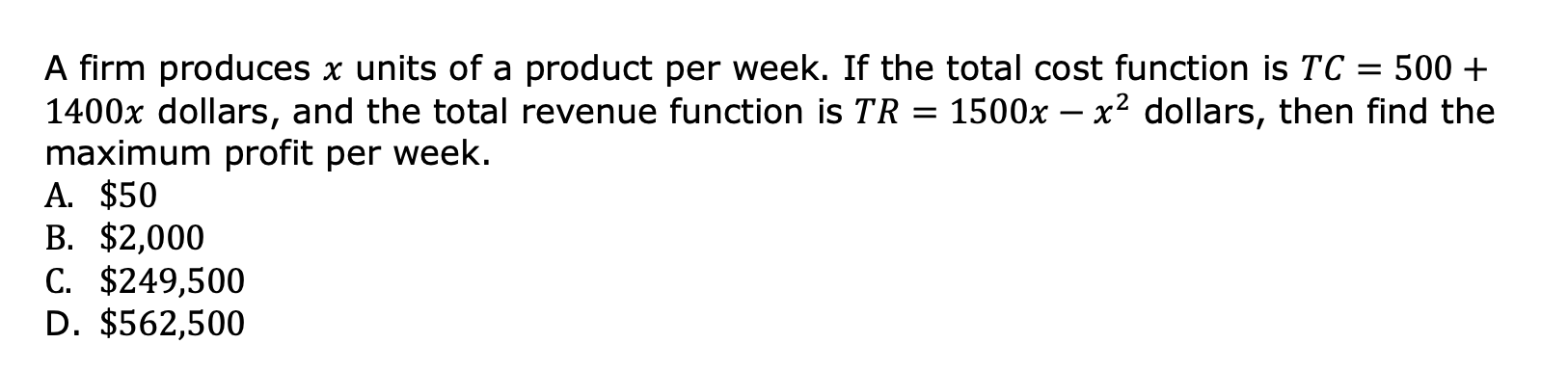 solved-a-firm-produces-x-units-of-a-product-per-week-if-the-chegg