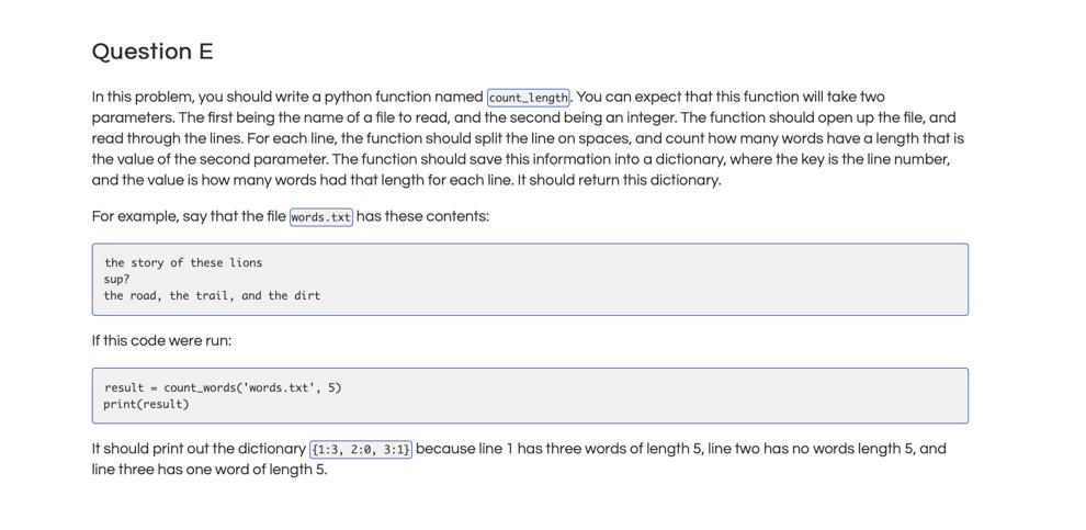Solved Question E In this problem, you should write a python | Chegg.com