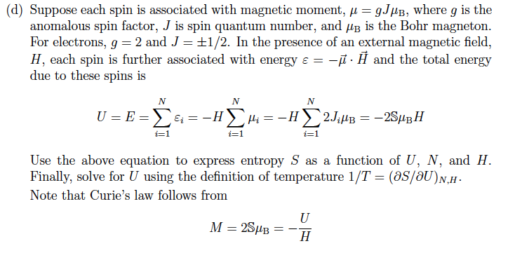 Consider a system of N spins. Each spin exists in one | Chegg.com