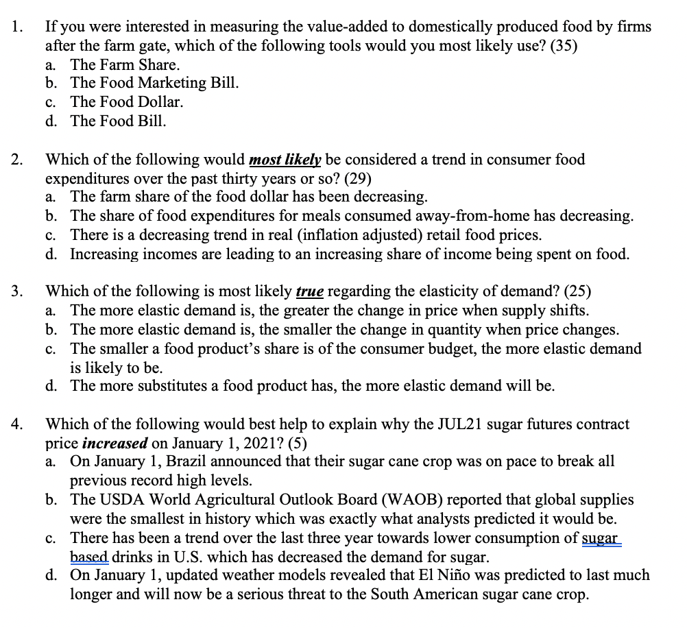 Solved 1. If you were interested in measuring the | Chegg.com