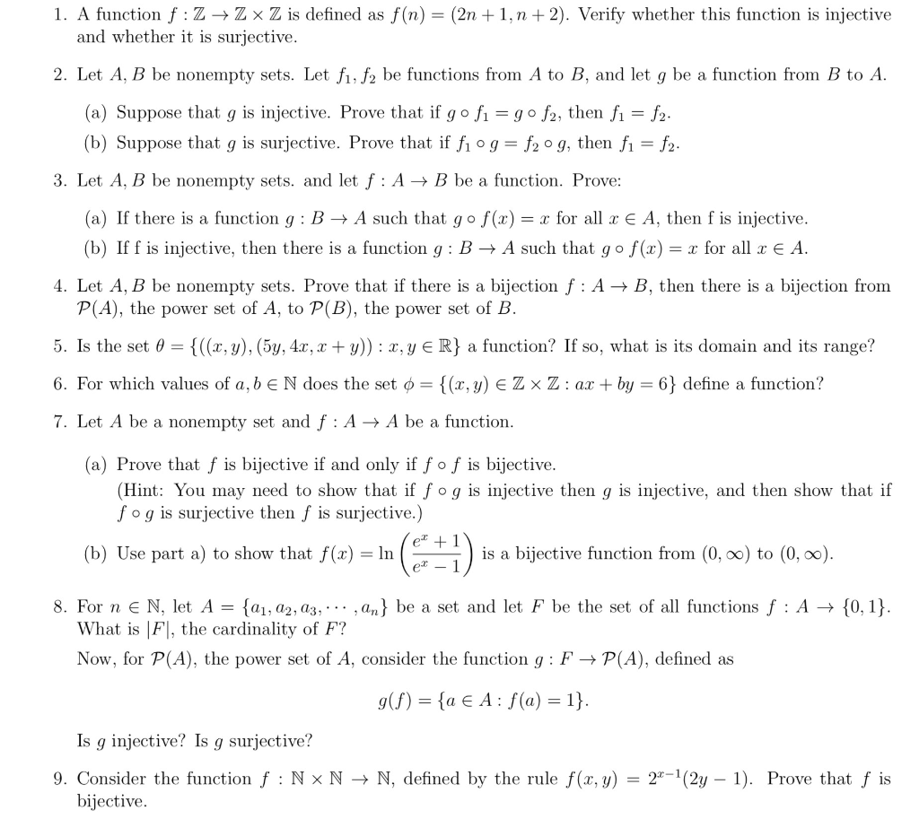 Solved 1 A Function F Z Zx Z Is Defined As F N 2n Chegg Com