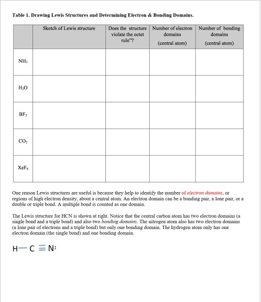 Solved Table 1. Drawing Lewis Structures and Determining | Chegg.com