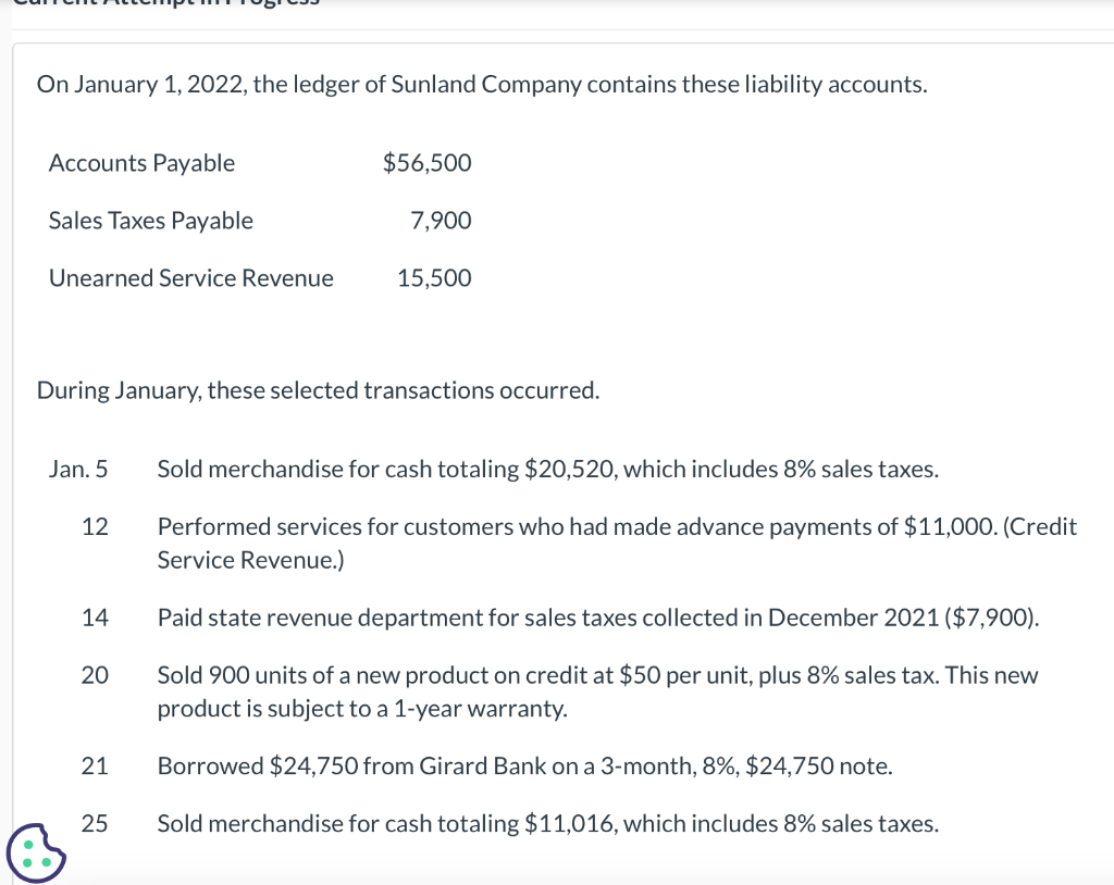 Solved On January 1, 2022, the ledger of Sunland Company | Chegg.com