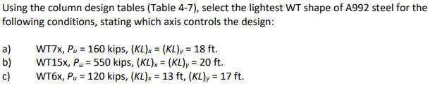 Solved Using the column design tables (Table 4-7), select | Chegg.com