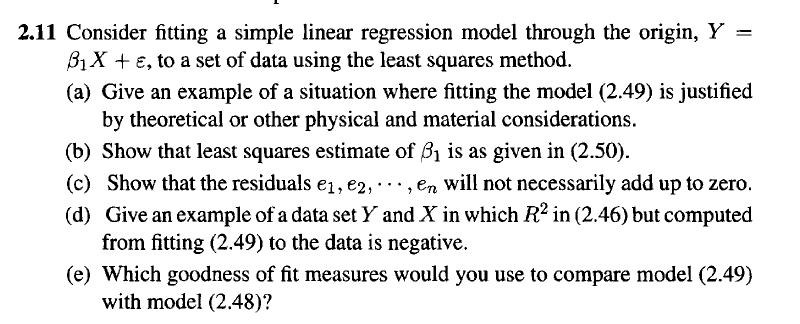 2.11 Consider fitting a simple linear regression | Chegg.com