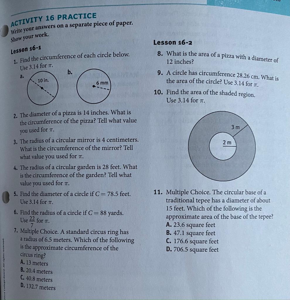 Solved ACTIVITY 16 PRACTICE Write your answers on a separate | Chegg.com