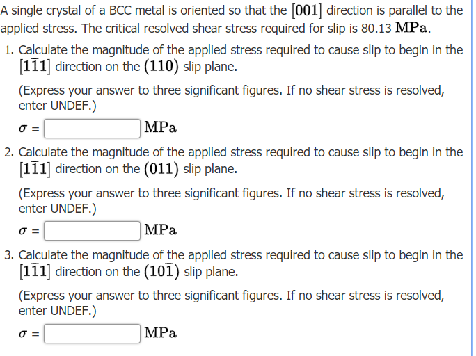 Solved A single crystal of a BCC metal is oriented so that | Chegg.com