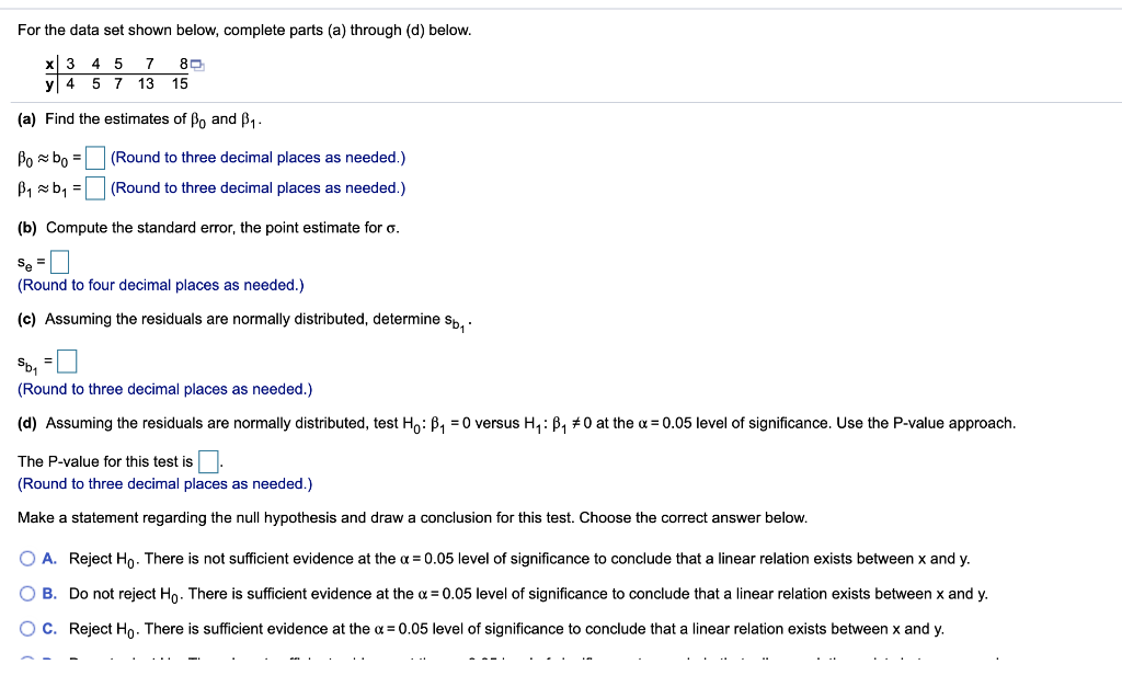 Solved For the data set shown below, complete parts (a) | Chegg.com