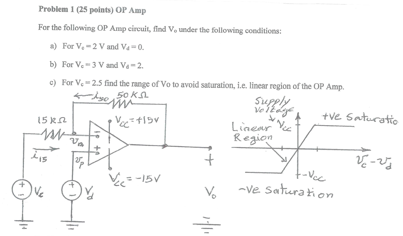 Solved Problem 1 (25 points) OP Amp For the following OP Amp | Chegg.com