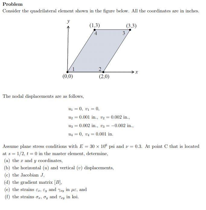 Problem Consider the quadrilateral element shown in | Chegg.com