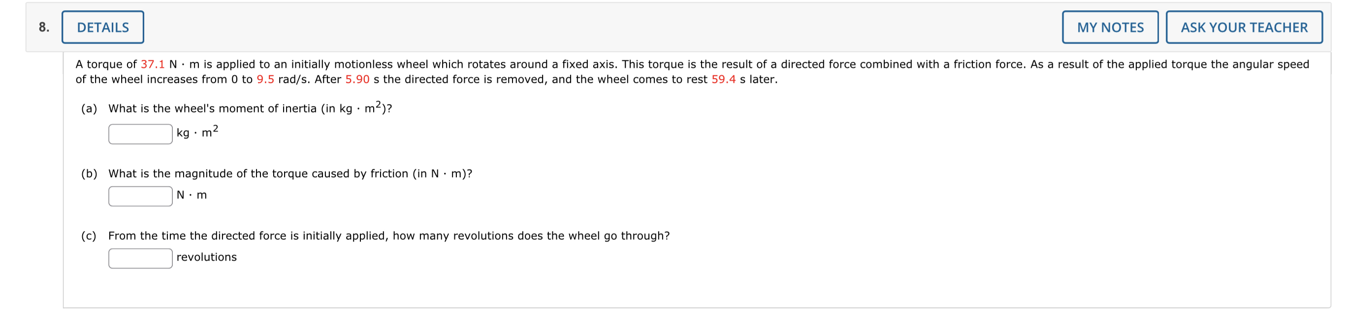 of the wheel increases from 0 to 9.5rad/s. After 5.90 | Chegg.com