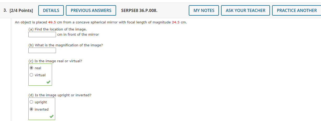 Solved (d) Is the image upright or inverted? upright | Chegg.com