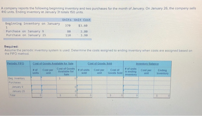 Solved A company reports the following beginning inventory | Chegg.com