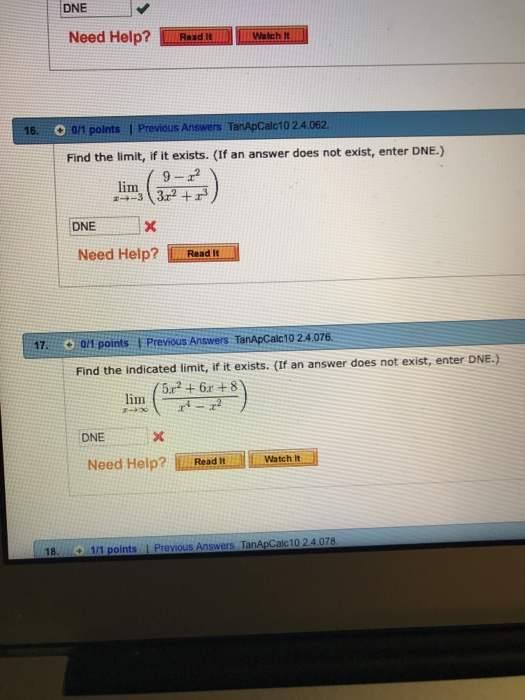 Dne Math Answer Solved DNE Need Help?Red Waich it 16.。0/1 points 1 Previous | Chegg.com