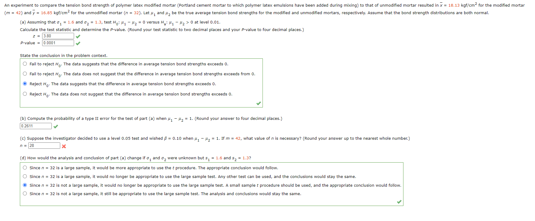 Solved An experiment to compare the tension bond strength of | Chegg.com