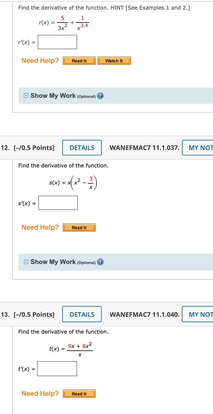 Solved Find The Derivative Of The Function. HINT [See | Chegg.com